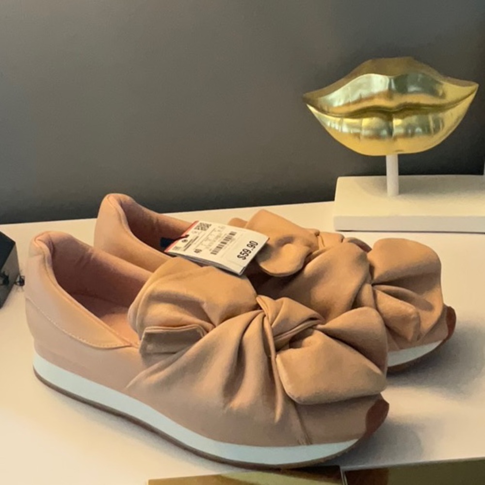 Zara Tan Sneakers with Oversized Bow Detail
